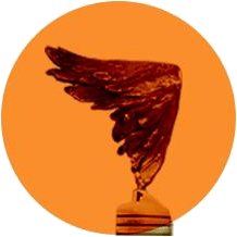 Logo portalu - statuetka CBB na pomarańczowym tle